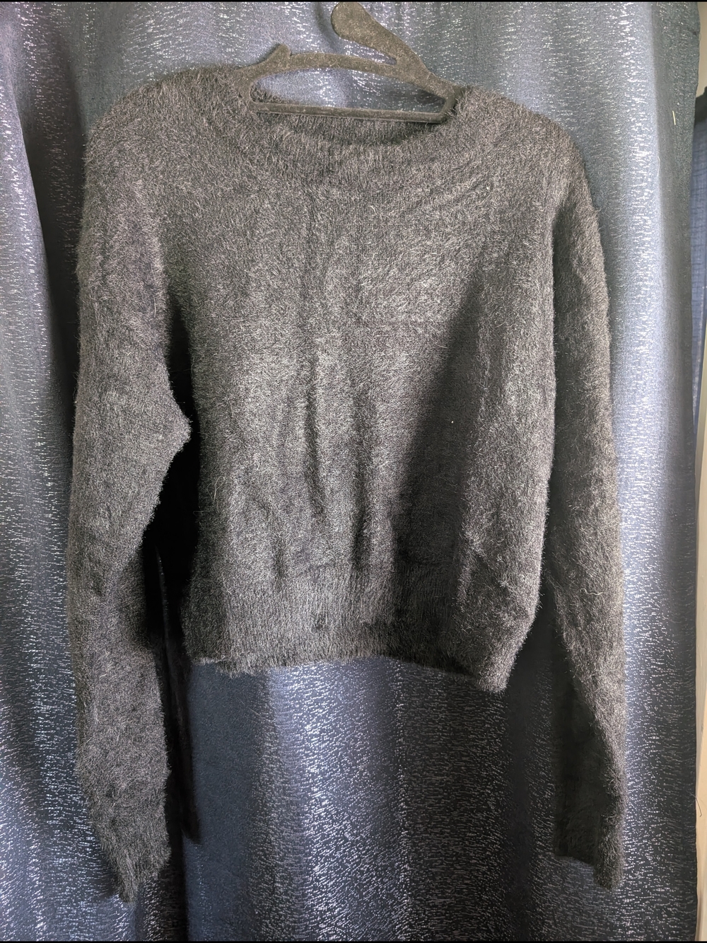 Black Fuzzy Crewneck Sweater